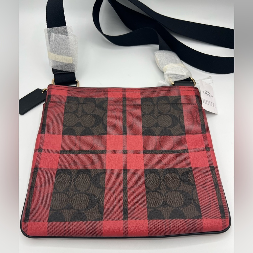 Coach Plaid Red, Brown and Black Crossbody Bag. Adjustable strap. - Picture 2 of 6